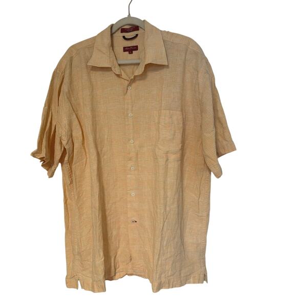 Alan Flusser Weekend Short Sleeve Linen Blend Plaid Shirt Yellow Size XL - Picture 1 of 4